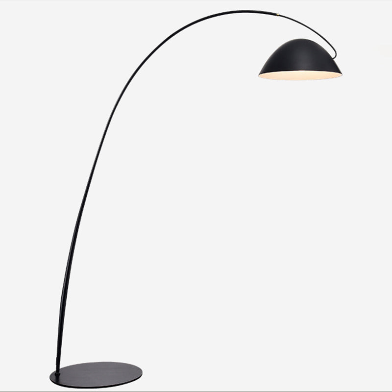 Black Swivel Dome Floor Lamp With Fishing Rod Arm - Elegant Designer Lighting Solution
