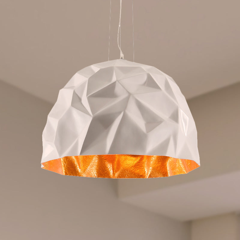 Metallic Domed Hanging Ceiling Light - Loft Style - 16"/19.5" Diameter - 1 Light Pendant Fixture - Black/White - for Living Room