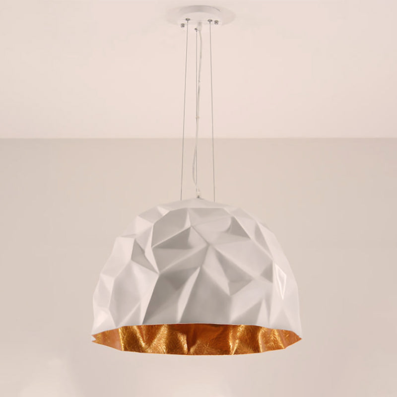 Metallic Domed Hanging Ceiling Light - Loft Style - 16"/19.5" Diameter - 1 Light Pendant Fixture - Black/White - for Living Room