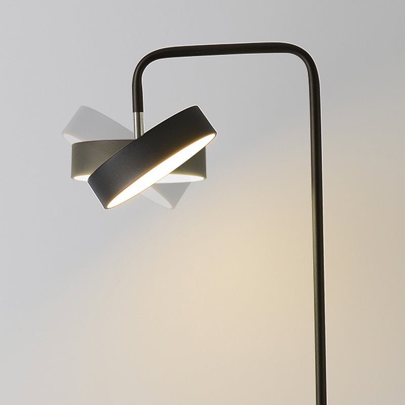 Modern Metal Swing-Arm Led Floor Lamp With Round Table - Living Room Stand Up Light