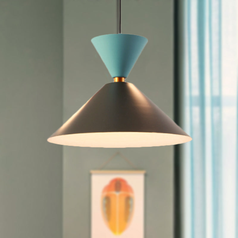 Nordic Style Black Metal Pendant Light With Cone/Dome Shade Ideal For Living Rooms - 1 2/3 Diameter