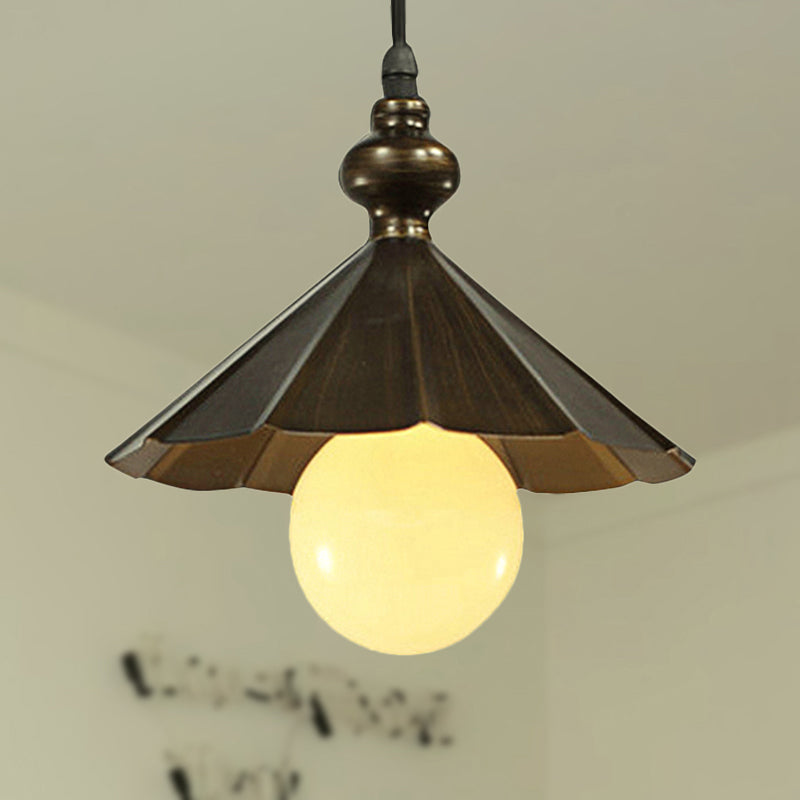Industrial Scalloped Shade Pendant Ceiling Light, Brown/Rust Finish – Restaurant Hanging Lighting