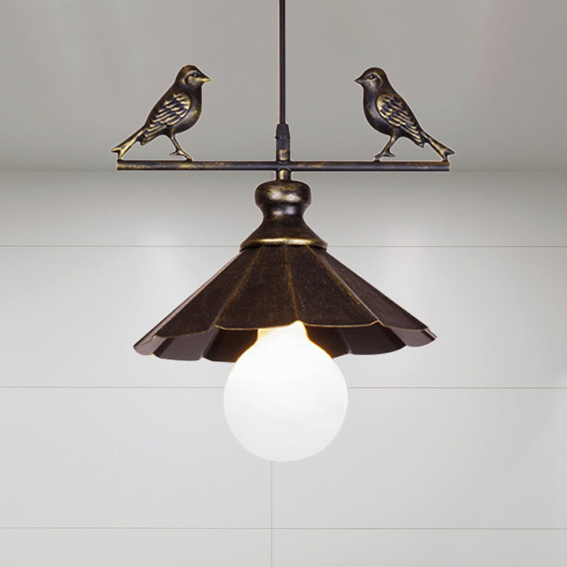 Industrial Scalloped Shade Pendant Ceiling Light, Brown/Rust Finish – Restaurant Hanging Lighting