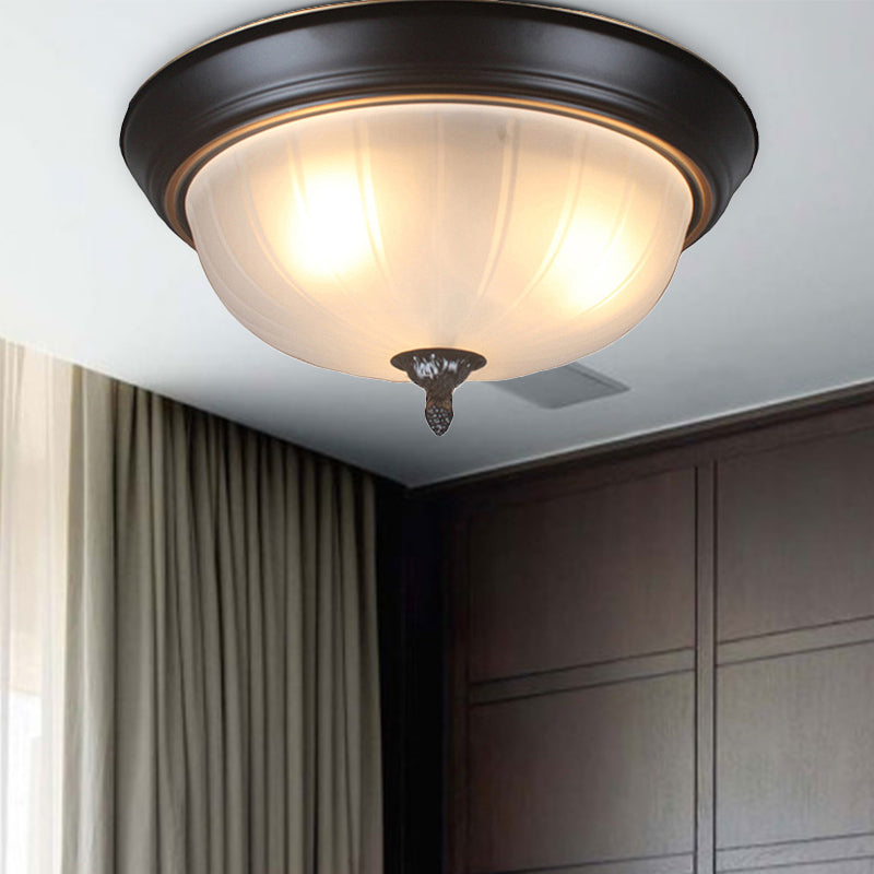 Traditional Frosted Glass Bowl Flushmount Light with 3 Black Ceiling Lighting Options - 13"/15"/19" Wide