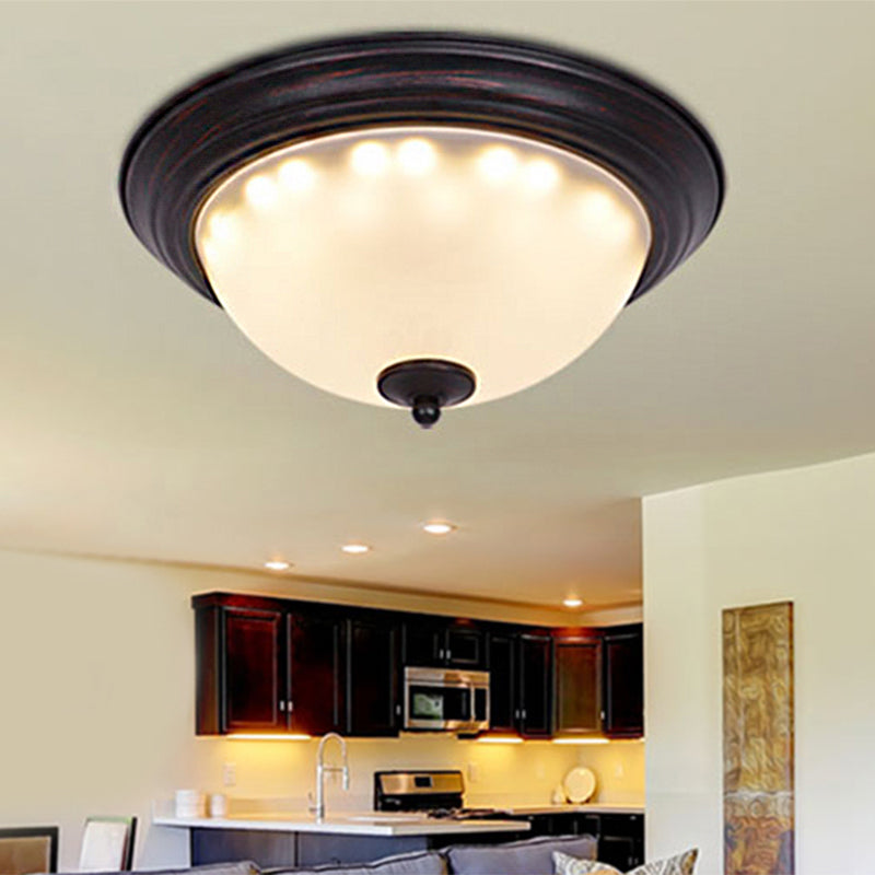Luminaire encastré noir traditionnel avec verre dépoli, idéal pour l'éclairage du plafond du salon - 11"/15" de large