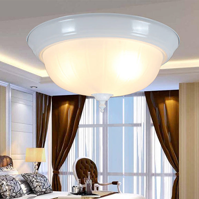 Traditional White Glass Bowl Flush Mount Lamp for Living Room, 13"/15" Wide