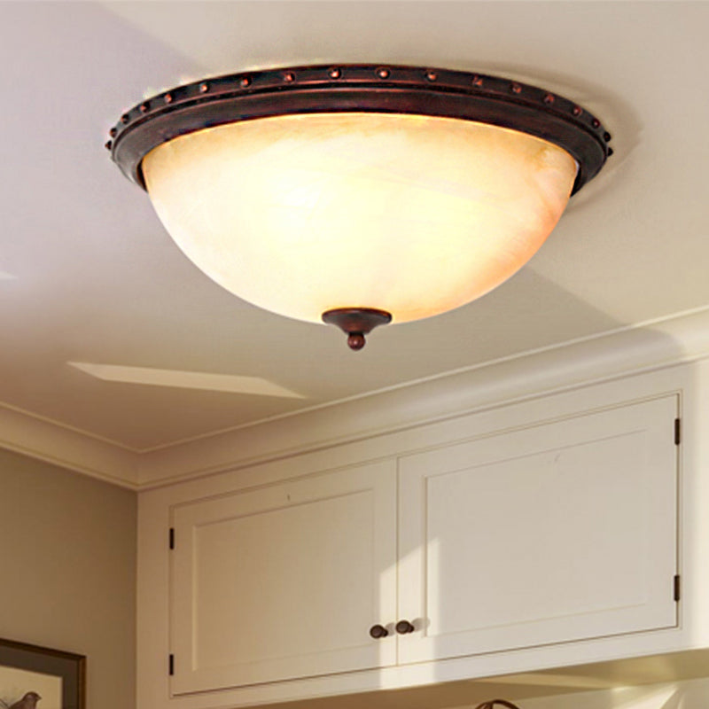 Bowl White Glass Ceiling Light with Traditional Flushmount Design - Bronze Finish, 2/3 Lights - Ideal for Living Room, 15"/19" Wide