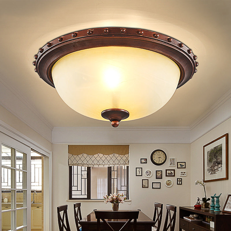Bowl White Glass Ceiling Light with Traditional Flushmount Design - Bronze Finish, 2/3 Lights - Ideal for Living Room, 15"/19" Wide