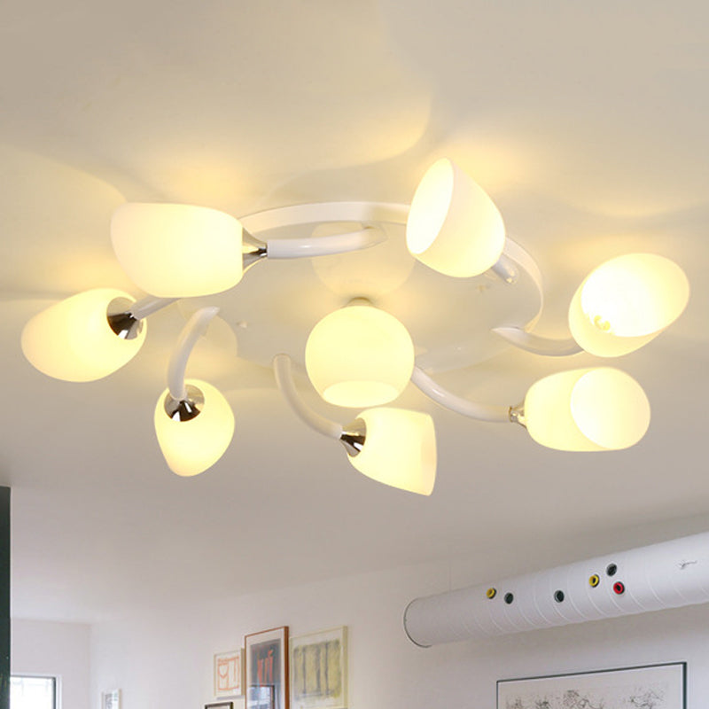 Plafonnier semi-encastré ovale blanc traditionnel avec verre dépoli pour salon - 4/6/8 lumières