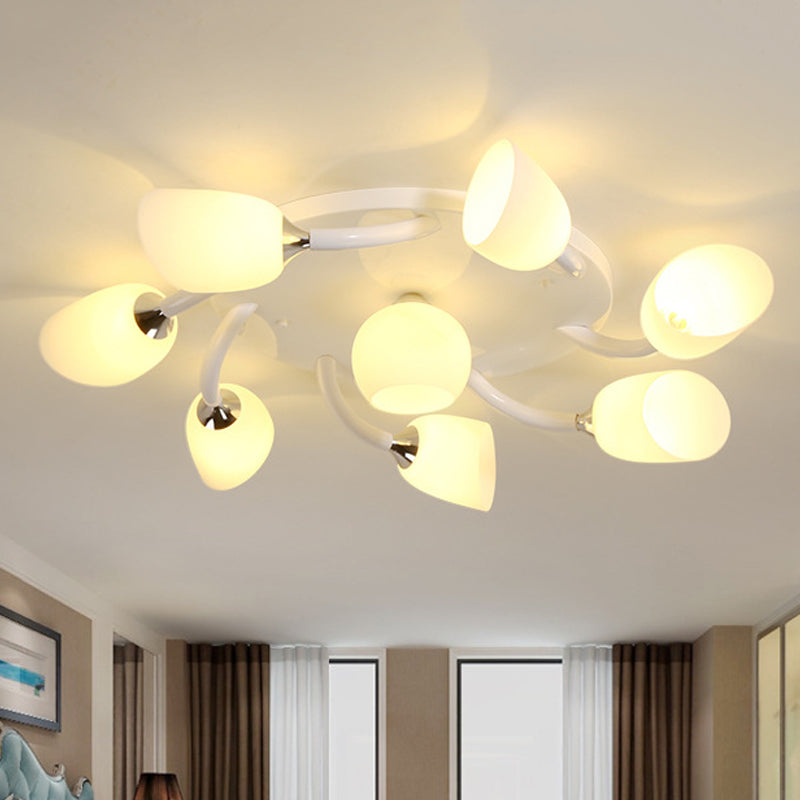 Plafonnier semi-encastré ovale blanc traditionnel avec verre dépoli pour salon - 4/6/8 lumières