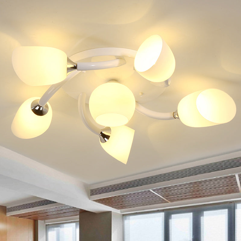 Plafonnier semi-encastré ovale blanc traditionnel avec verre dépoli pour salon - 4/6/8 lumières
