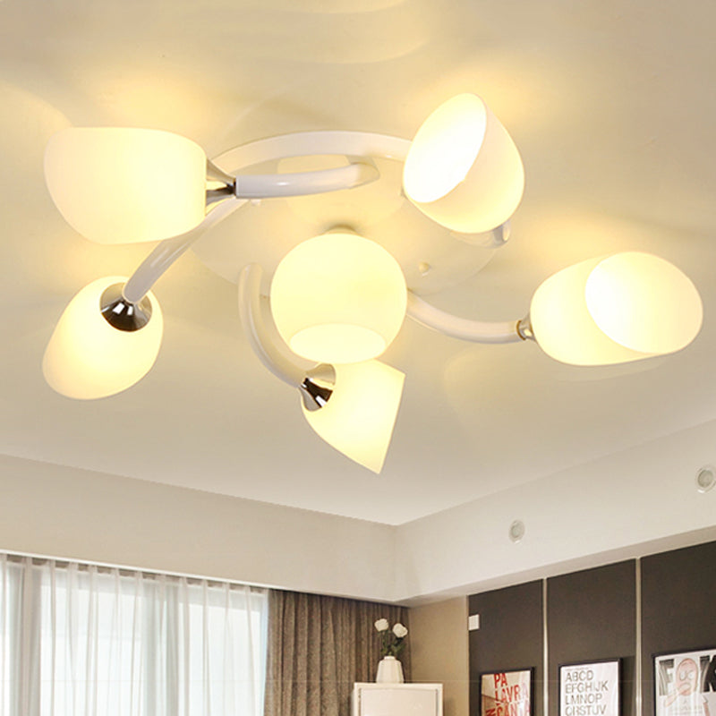 Plafonnier semi-encastré ovale blanc traditionnel avec verre dépoli pour salon - 4/6/8 lumières