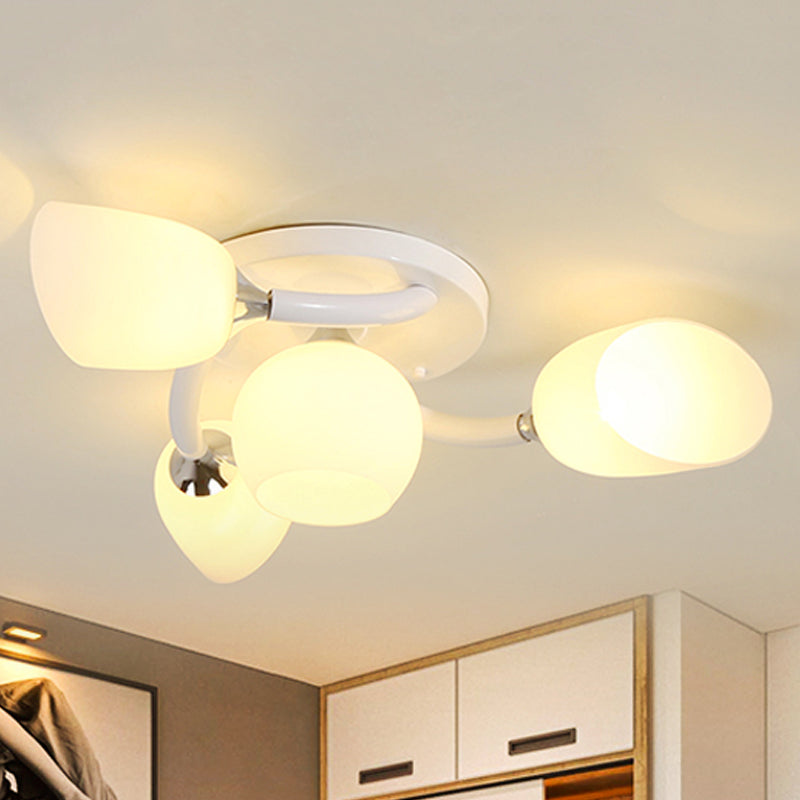 Plafonnier semi-encastré ovale blanc traditionnel avec verre dépoli pour salon - 4/6/8 lumières