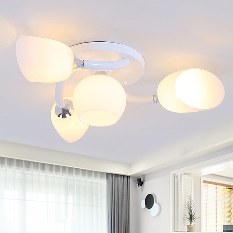 Plafonnier semi-encastré ovale blanc traditionnel avec verre dépoli pour salon - 4/6/8 lumières