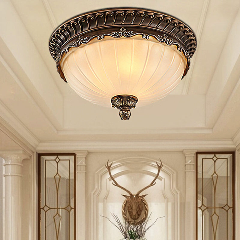 Traditional Bronze Flush Mount Ceiling Light Fixture with Frosted Glass Shade - 3 Lights, 12"/14"/19" Wide