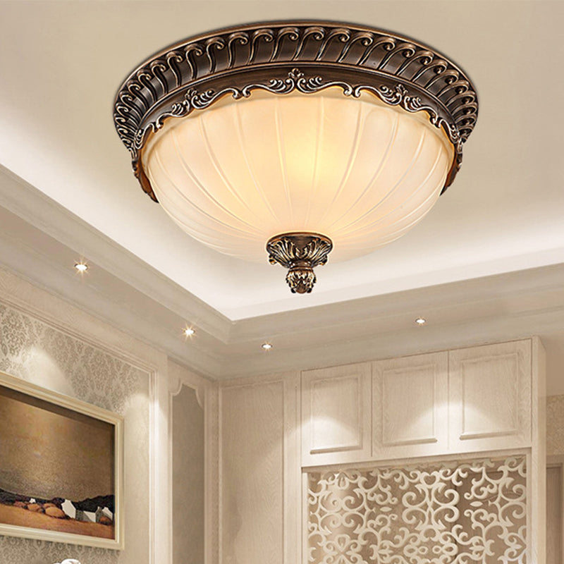 Traditional Bronze Flush Mount Ceiling Light Fixture with Frosted Glass Shade - 3 Lights, 12"/14"/19" Wide