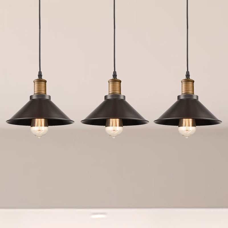 Vintage Metal Pendant Lights - Set of 3 Cone Shades for Restaurants/Ceiling Hanging, Black 1-Light Design