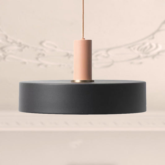 Contemporary Black Pendant Light - Metal and Wood - Round Shade - Indoor Suspension Lamp - 1 Bulb