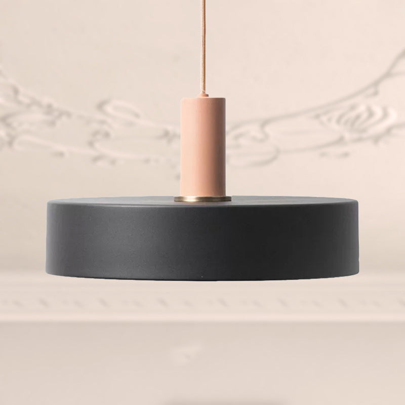 Contemporary Black Pendant Light With Metal And Wood Round Shade- Indoor Suspension Lamp