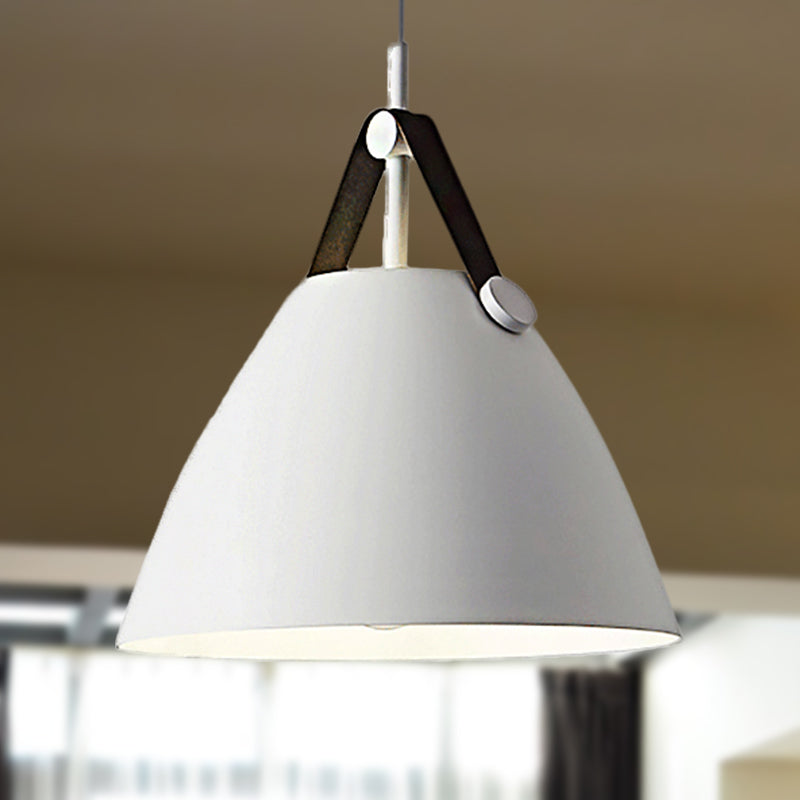 Modernist Conical Pendant Lighting - Metallic Suspension Light with Leather Strap - Black/Blue - 10.5"/14" W - 1 Bulb - Perfect for Tables