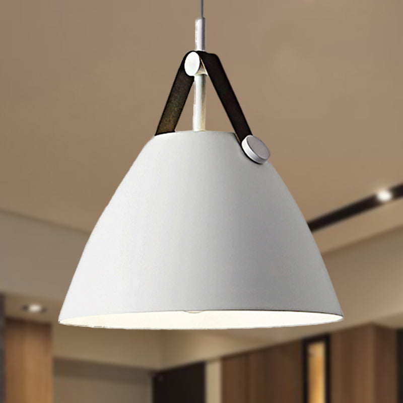 Modernist Conical Pendant Lighting - Metallic Suspension Light with Leather Strap - Black/Blue - 10.5"/14" W - 1 Bulb - Perfect for Tables
