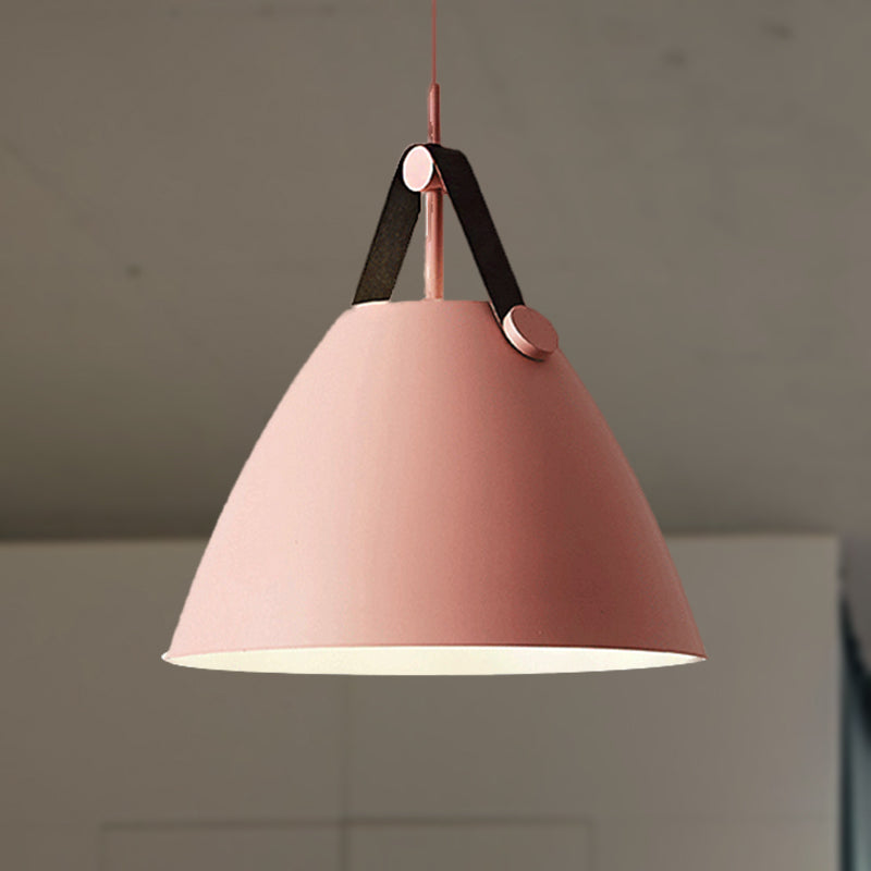 Modernist Conical Pendant Lighting - Metallic Suspension Light with Leather Strap - Black/Blue - 10.5"/14" W - 1 Bulb - Perfect for Tables