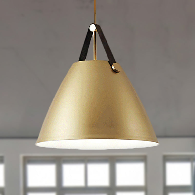 Modernist Conical Pendant Lighting - Metallic Suspension Light with Leather Strap - Black/Blue - 10.5"/14" W - 1 Bulb - Perfect for Tables