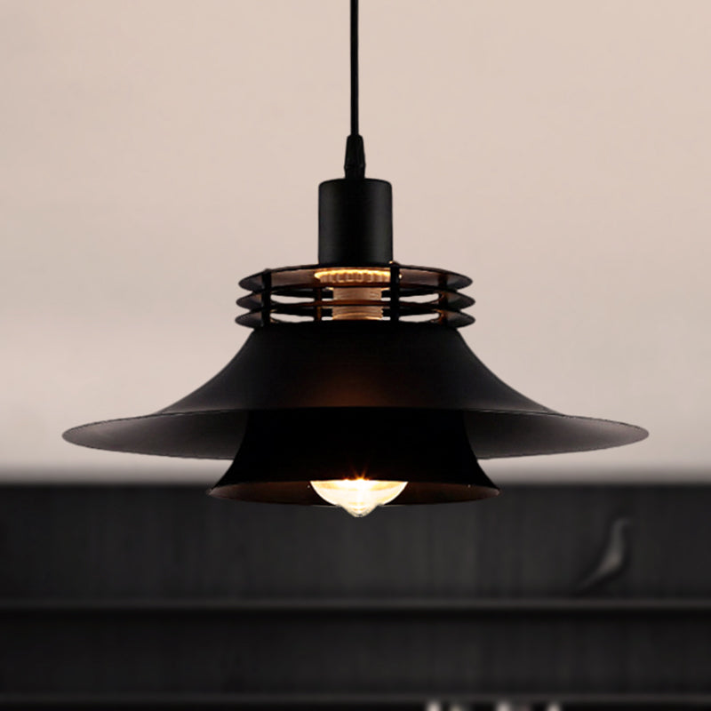 Retro Style Hanging Ceiling Light: 12.5"/14" Wide, 1 Bulb, Flared Design, Black Finish - Ideal for Restaurants