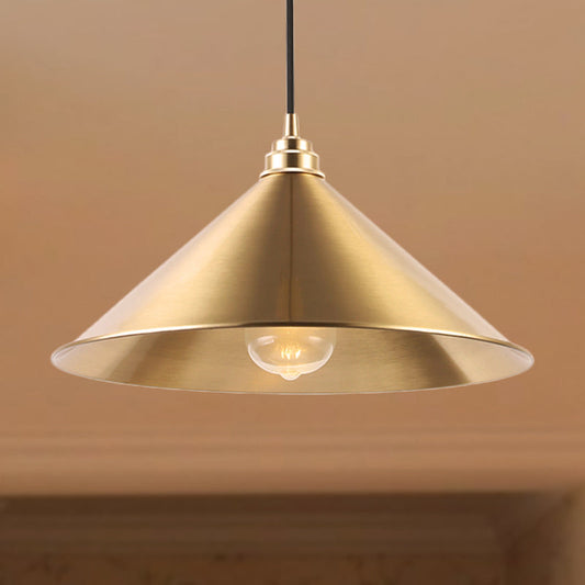 Metallic Vintage Brass Pendant Light with Conic Shade - Indoor Hanging Ceiling Light