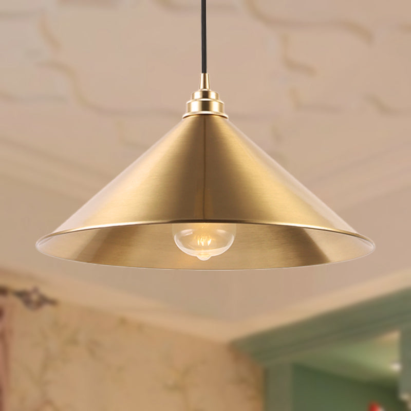 Metallic Vintage Brass Pendant Light with Conic Shade - Indoor Hanging Ceiling Light