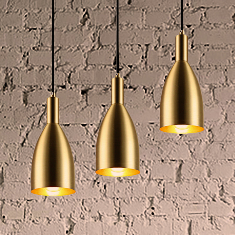 Retro Stylish Metallic Pendant Lighting - Brass Finish Bottle Design - 1 Light Living Room Hanging Lamp