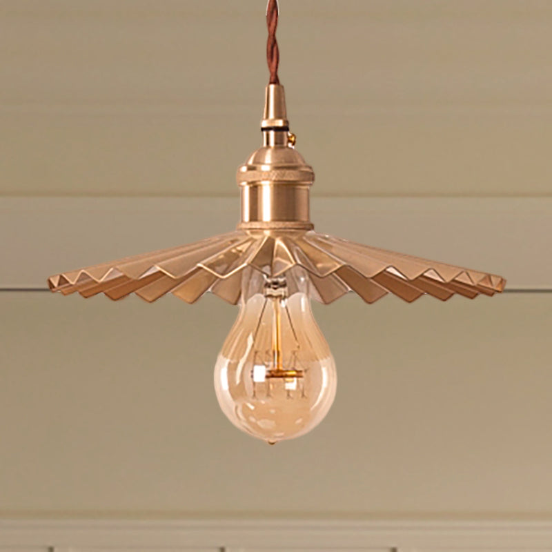 Vintage Industrial Brass Pendant Light - Scalloped Hanging Lamp for Dining Table