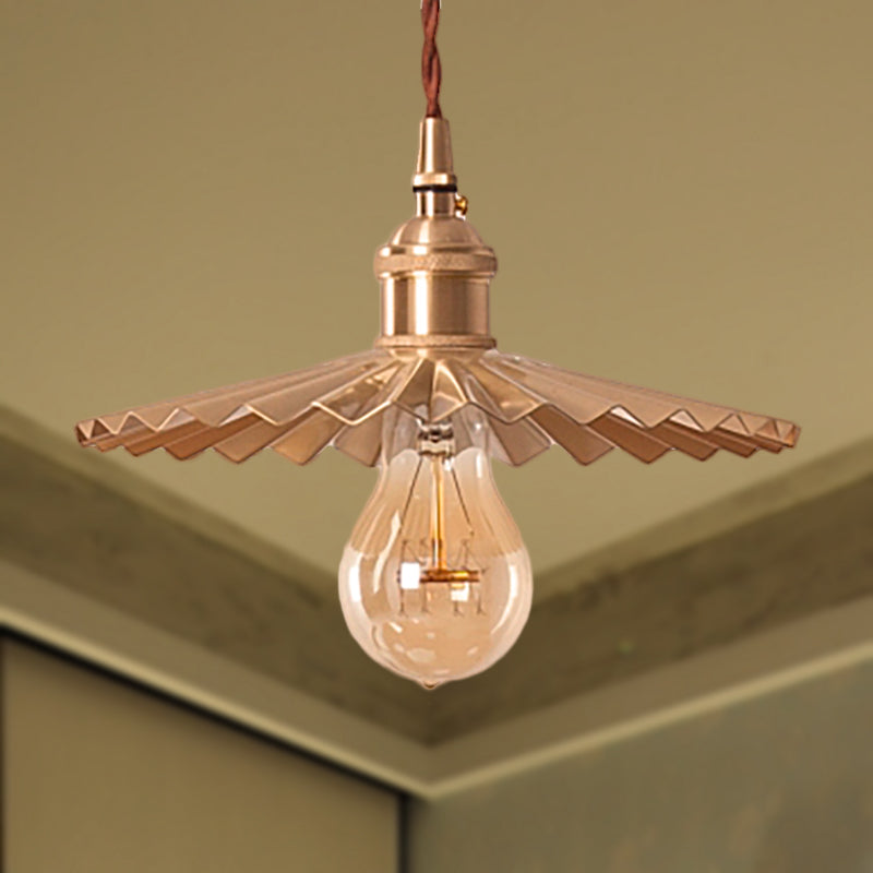 Vintage Industrial Brass Pendant Light - Scalloped Hanging Lamp for Dining Table