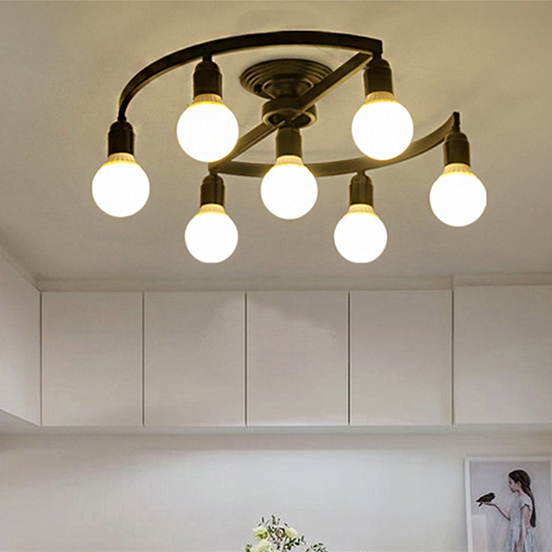Classic Metal Semi-Flush Mount Ceiling Light with 7/9 Black Bare Bulbs for Living Room