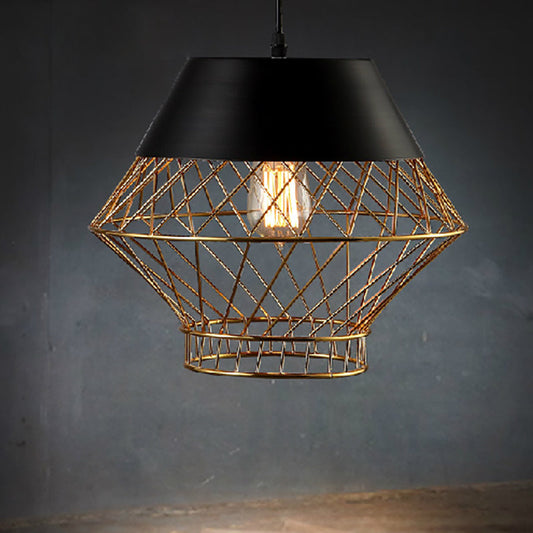Modernist Wire Cage Pendant Ceiling Light - Black - Ideal for Bars