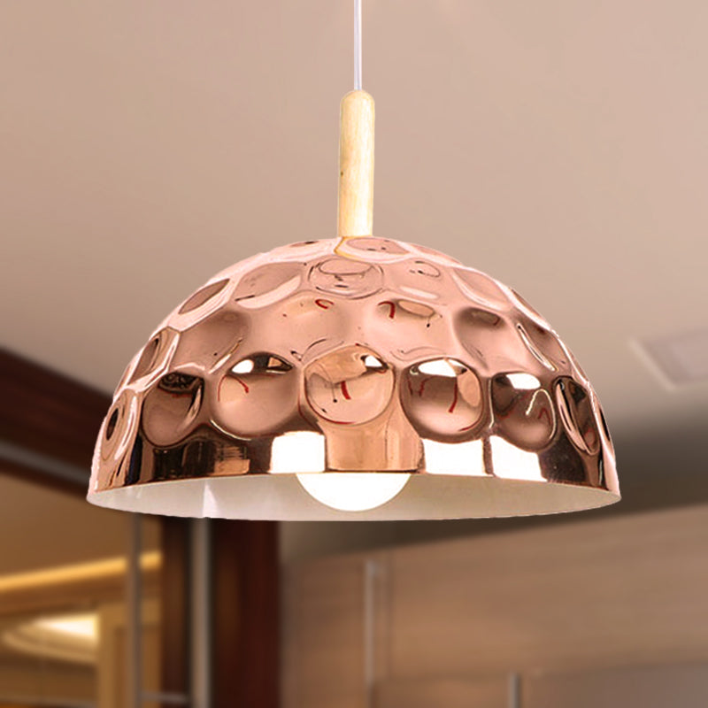 Retro Style Rose Gold Metal Dome Pendant Light For Dining Table