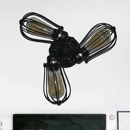 Rustic Wire Frame Ceiling Light - Vintage Bulb Shape with 3/5 Metal Lights in Black for Farmhouse Semi Flush Mount