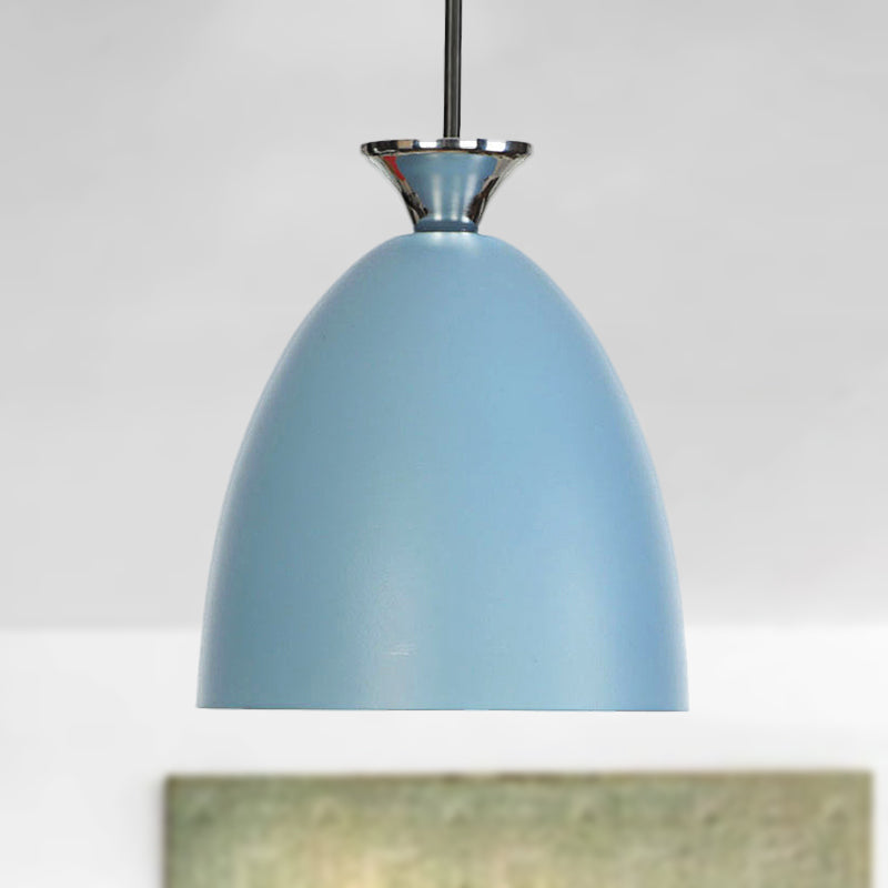 Macaron Metallic Pendant Lamp - Blue/Gray with Adjustable Cord for Bedside or Ceiling Lighting