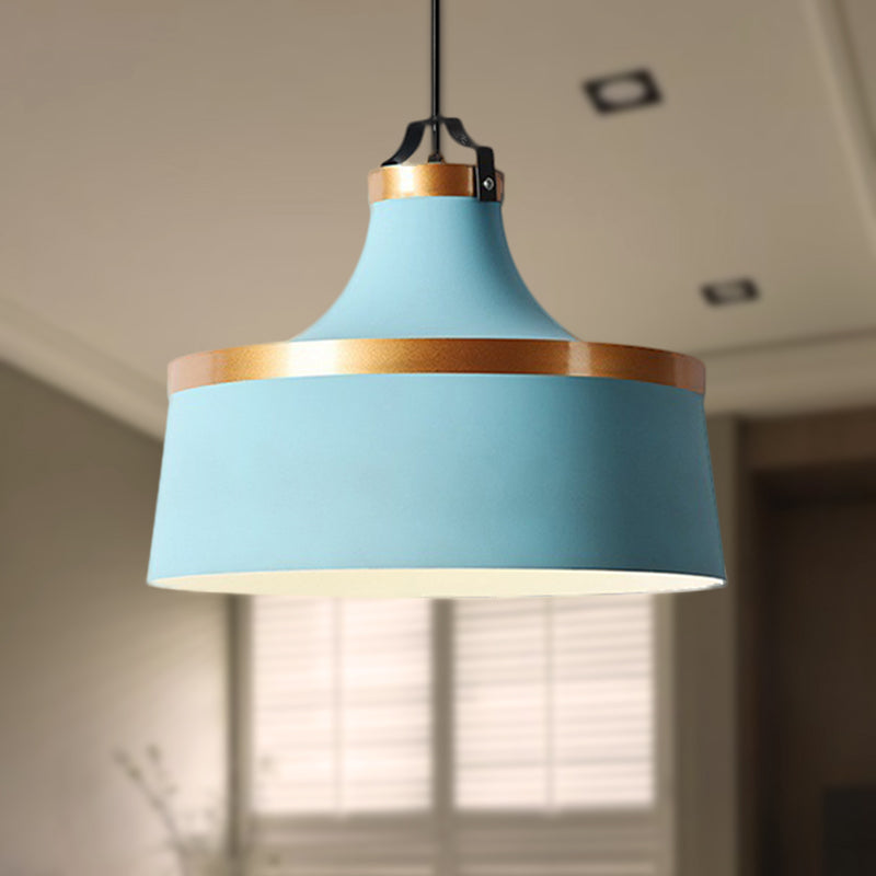 Drum Pendant Light - Nordic Style Metallic Ceiling Fixture For Coffee Shop 1 Black/Blue/Green