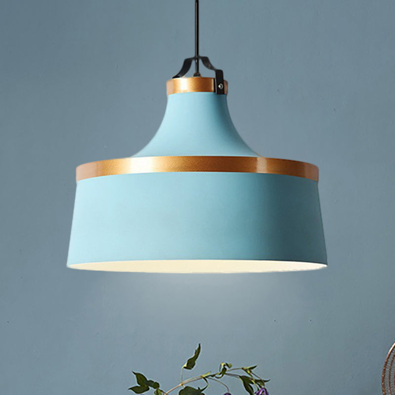 Drum Pendant Light - Nordic Style Metallic Ceiling Fixture For Coffee Shop 1 Black/Blue/Green