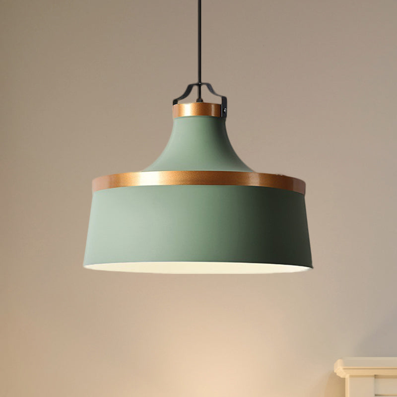 Nordic Style Black/Blue/Green Metallic 1-Light Drum Pendant Ceiling Light Fixture for Coffee Shop