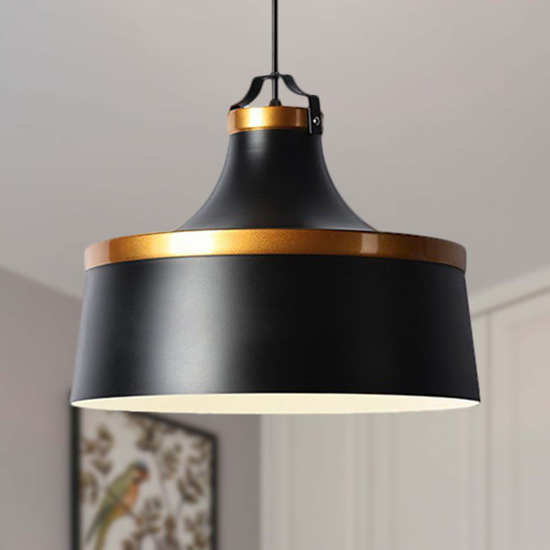 Nordic Style Black/Blue/Green Metallic 1-Light Drum Pendant Ceiling Light Fixture for Coffee Shop
