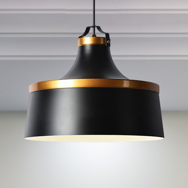 Nordic Style Black/Blue/Green Metallic 1-Light Drum Pendant Ceiling Light Fixture for Coffee Shop