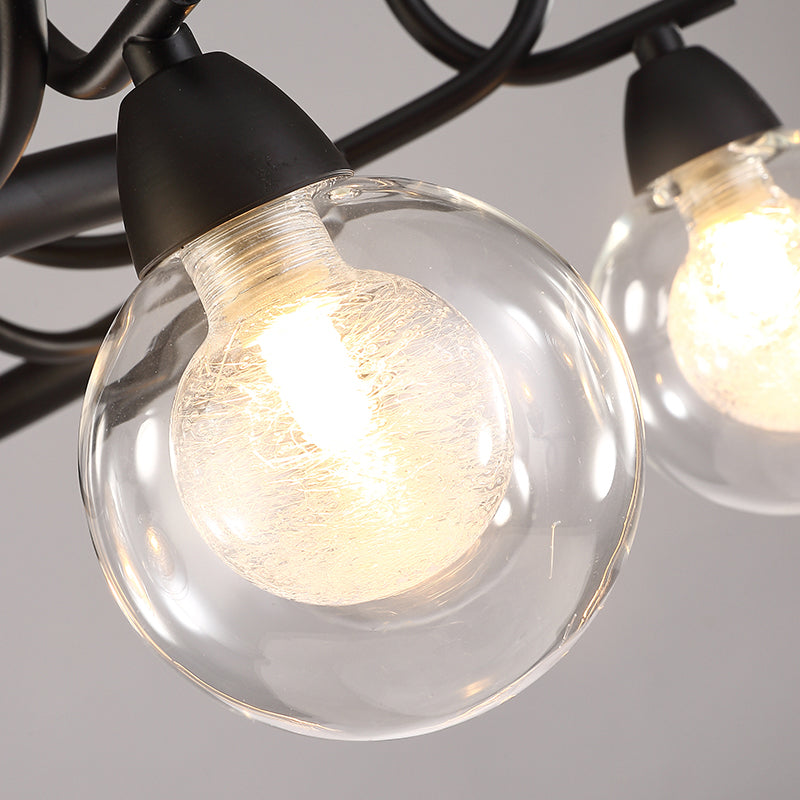 Rustic Mini Ball Clear Glass Pendant Light Fixture - 6/8-Light Hanging Chandelier in Black