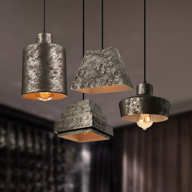 Ensemble de luminaires suspendus en métal de style antique - Carré/trapèze, 4 lumières - Cordon réglable, noir vieilli - Idéal pour les restaurants
