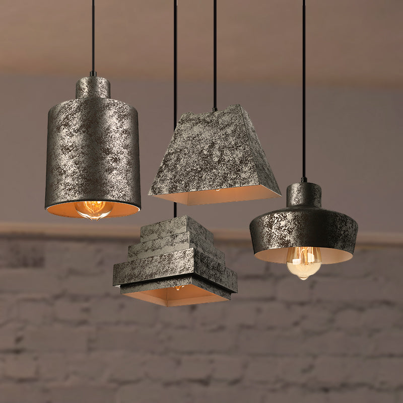 Ensemble de luminaires suspendus en métal de style antique - Carré/trapèze, 4 lumières - Cordon réglable, noir vieilli - Idéal pour les restaurants