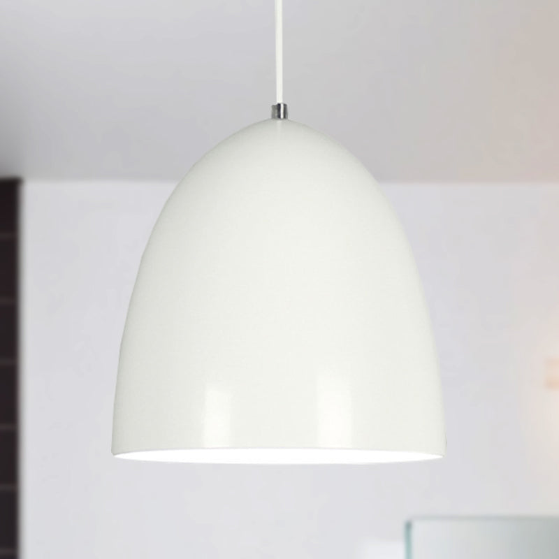 Retro Style Domed Hanging Lamp - 10/12 Inch Wide - Metallic Pendant Light Fixture in White/Black for Kitchen