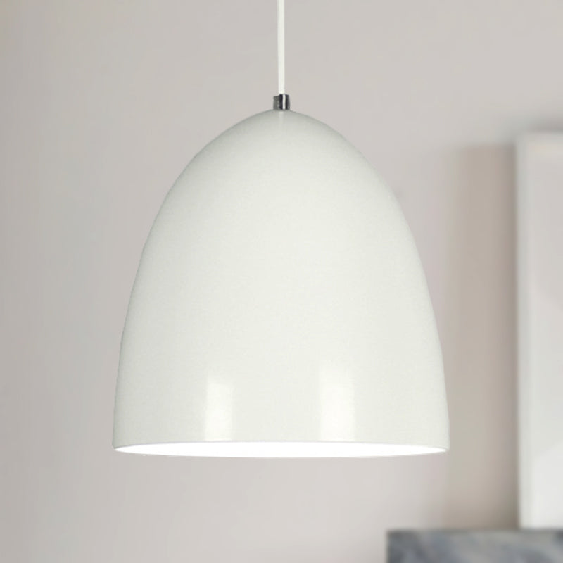 Retro Style Domed Hanging Lamp - 10/12 Inch Wide - Metallic Pendant Light Fixture in White/Black for Kitchen