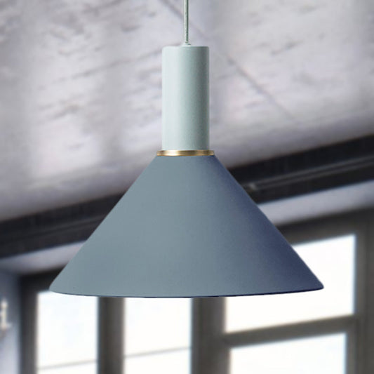 Nordic Style Height Adjustable Metallic Funnel Pendant Lighting with Blue Shade - 1 Bulb Ceiling Light Fixture
