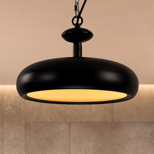 Nordic Style Metal Ceiling Pendant Light with Adjustable Chain - 1 Bulb Kitchen Fixture in Black or White - 11" by 16.5" Bowl
